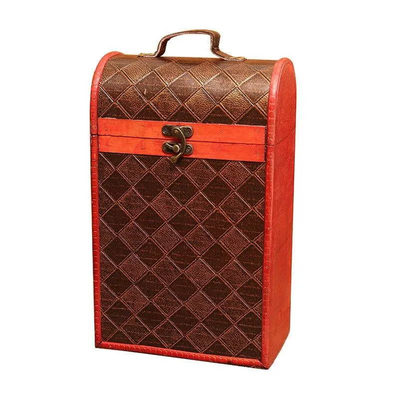 Classique en bois Double boîte à vin Portable archaïque boîte à vin rétro cadeau vin boîte de rangement bouteille poignée Bar accessoires