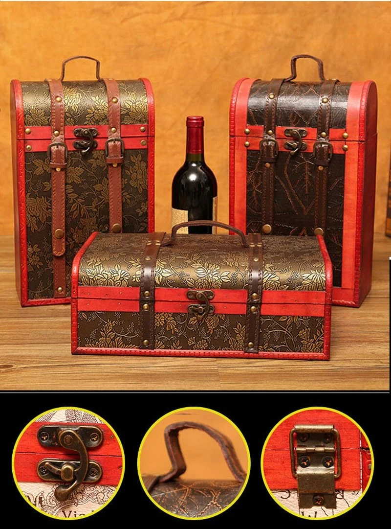 Classique en bois Double boîte à vin Portable archaïque boîte à vin rétro cadeau vin boîte de rangement bouteille poignée Bar accessoires