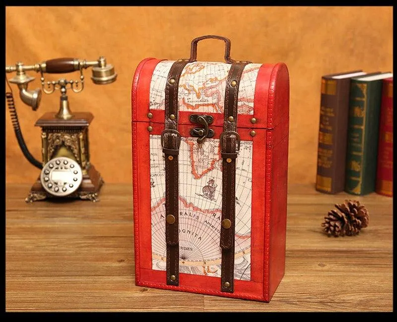 Classique en bois Double boîte à vin Portable archaïque boîte à vin rétro cadeau vin boîte de rangement bouteille poignée Bar accessoires