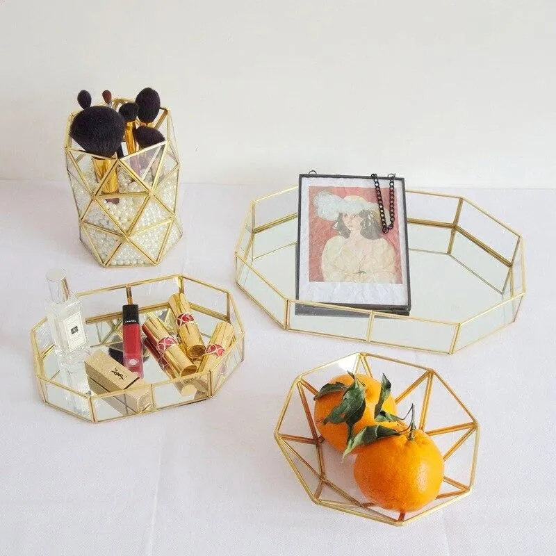 Multifonction Boîte De Rangement Divers Stockage Panier De Fruits Porte-Stylo Décoration de La Maison Ornement Cadre En Or Avec Verre Décor De Mariage