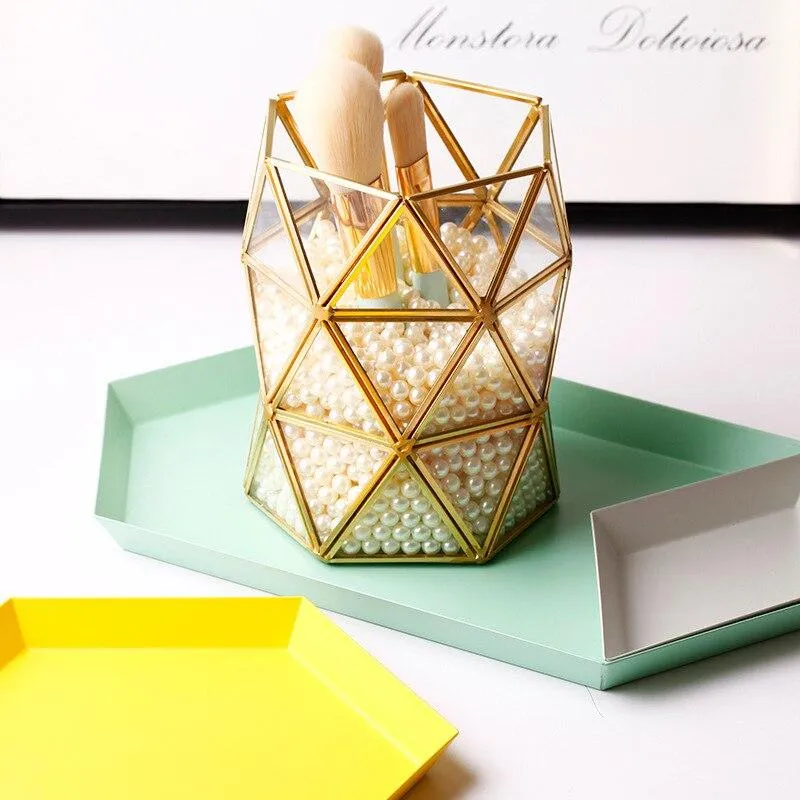 Multifonction Boîte De Rangement Divers Stockage Panier De Fruits Porte-Stylo Décoration de La Maison Ornement Cadre En Or Avec Verre Décor De Mariage