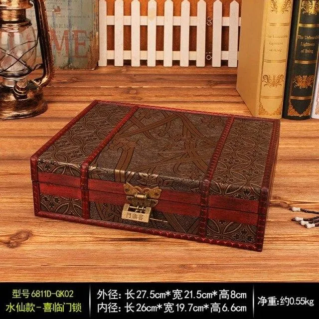 Boîte de rangement de bijoux en bois rétro boîte de rangement en bois antique boîte d'identification avec ornements de serrure boîtes à cosmétiques décor de ménage cadeau d'artisanat