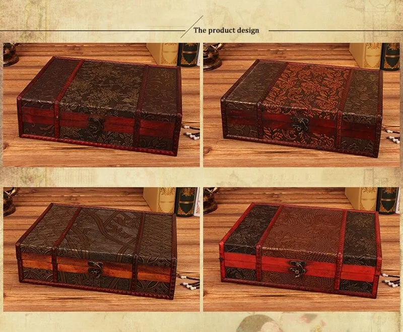 Boîte de rangement de bijoux en bois rétro boîte de rangement en bois antique boîte d'identification avec ornements de serrure boîtes à cosmétiques décor de ménage cadeau d'artisanat