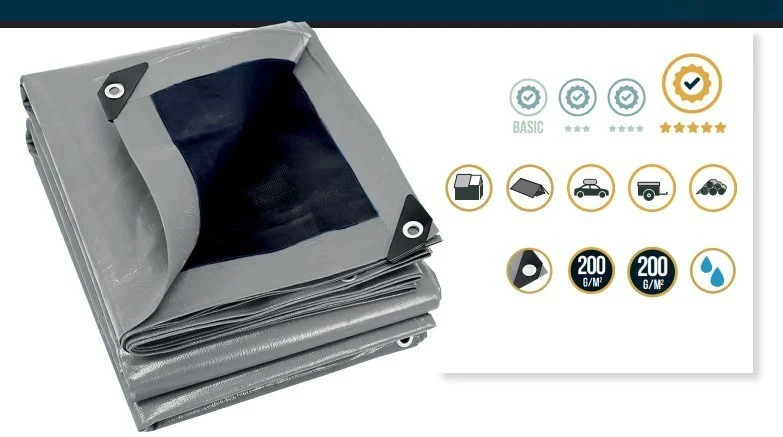 Bâche de protection renforcée 200 g / m2 - Noire et grise