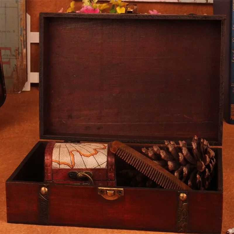 Boîte de rangement en bois rétro antique ornements boîte de rangement de bijoux en bois classique boîtes à cosmétiques décoration de ménage artisanat cadeaux
