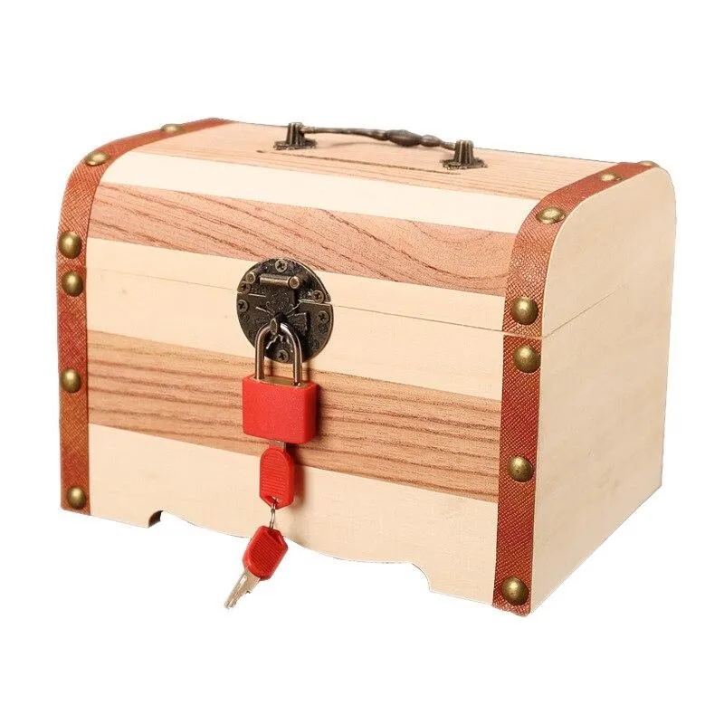 Boîte en bois moderne tirelire d'argent boîte de rangement créative Antique coffre au trésor ornements ménage Vintage décoration de la maison cadeau