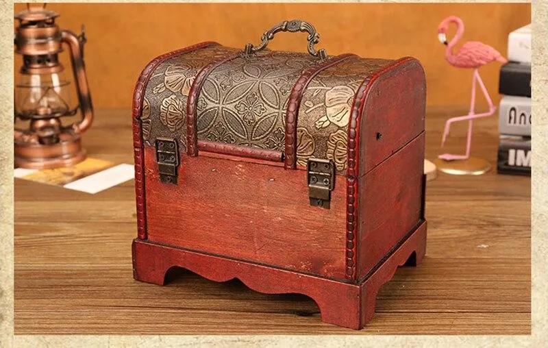 Classique Antique En Bois Boîte Au Trésor Ornement Artisanat Boîte À Bijoux Avec Serrure Tiroir Ménage Rétro Bijoux Boîtes De Rangement Décor À La Maison