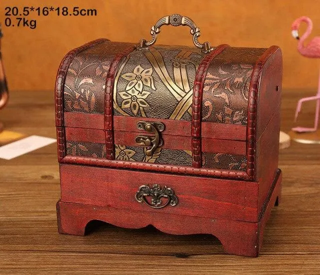 Classique Antique En Bois Boîte Au Trésor Ornement Artisanat Boîte À Bijoux Avec Serrure Tiroir Ménage Rétro Bijoux Boîtes De Rangement Décor À La Maison
