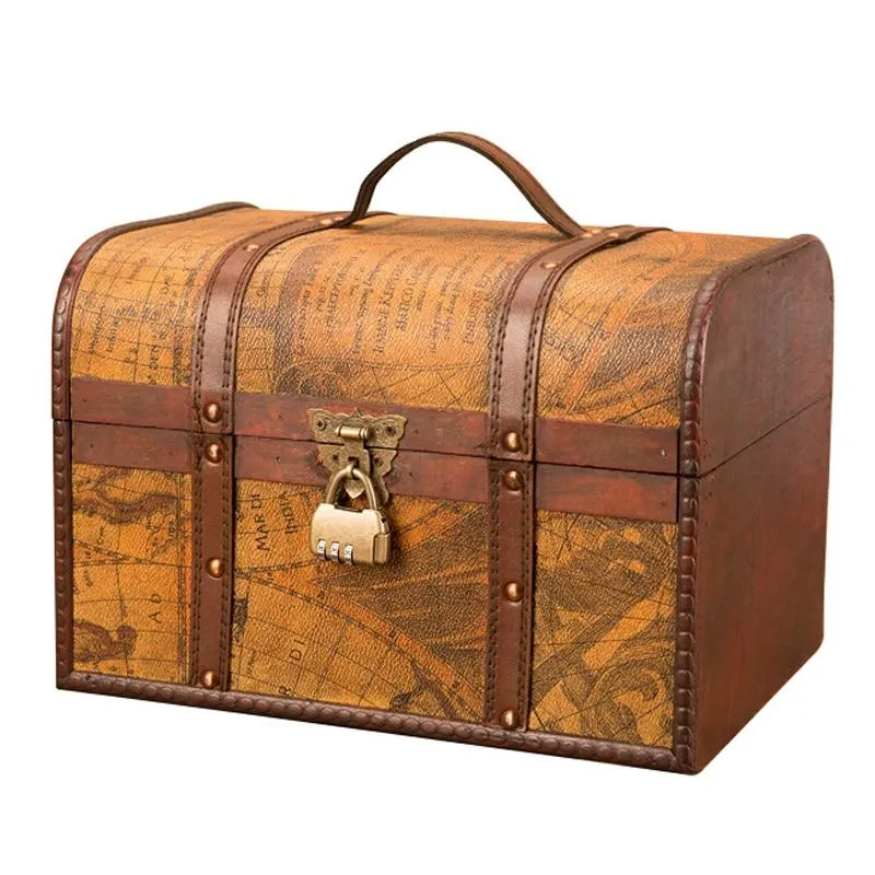 Boîte en bois classique européenne rétro boîte de rangement créative Antique coffre au trésor ornements ménage Vintage décoration de la maison cadeau