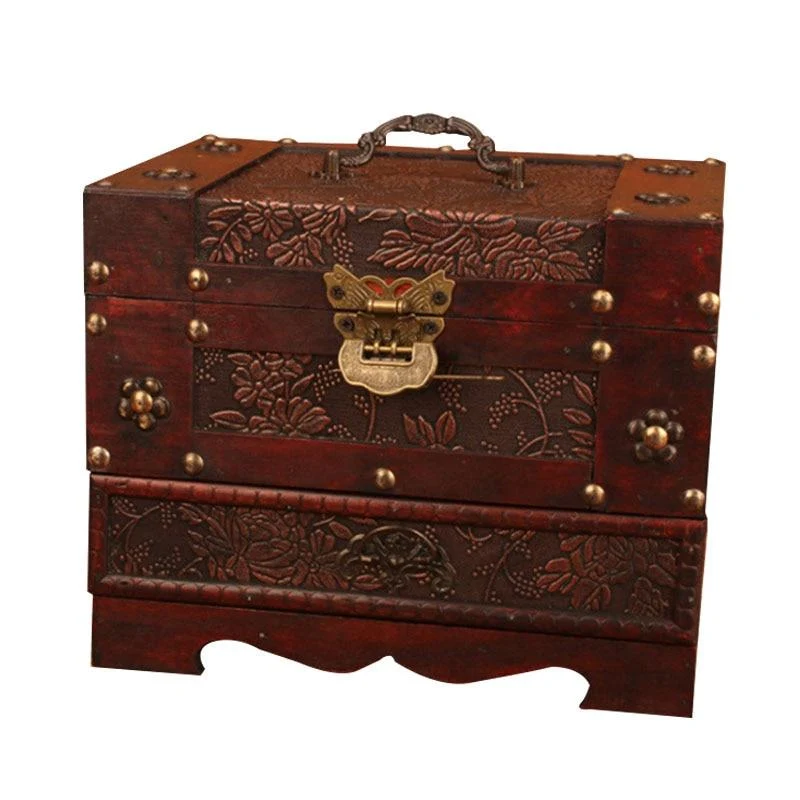 Antique Europe ancienne boîte de rangement en bois avec serrure grande boîte à bijoux ornement boîtes de rangement de bijoux simples avec miroir cadeaux de mariage