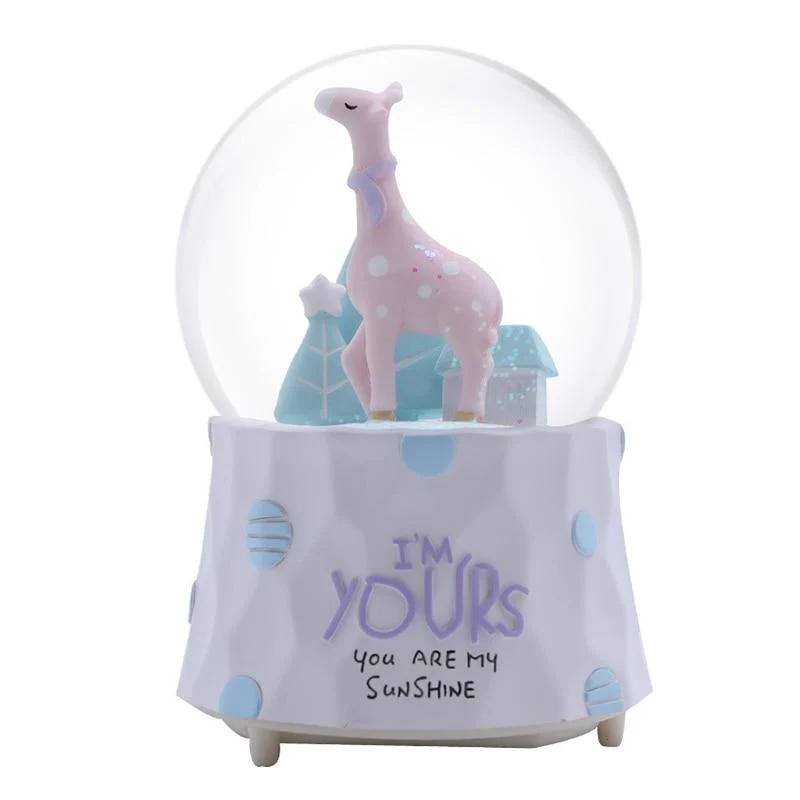 Boule de cristal à la main modèle miniature dessin animé girafe Figurine décoration de la maison chevet lumière colorée ornement fête accessoire boîte à musique artisanat