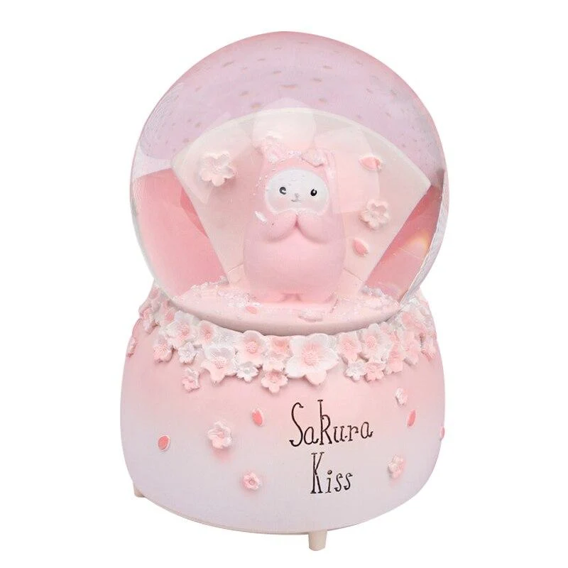 Fait à la main romantique Sakura amour boule de cristal boîte à musique Figurine modèle Miniature pour la décoration de la maison fille cadeaux d'anniversaire enfants jouets décor