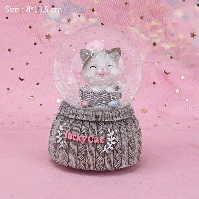 Fait à la main chat chanceux tricoté boule de cristal Base résine Figurine décoration de la maison accessoires dessin animé chat ornement boîte à musique décor de mariage cadeau
