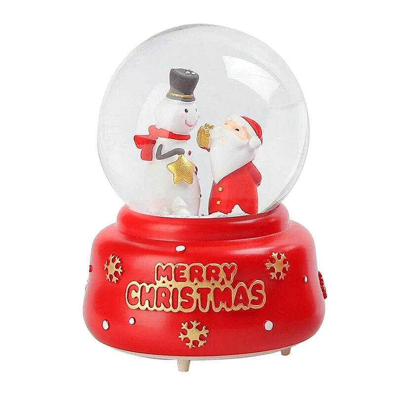 Boîte à musique de boule de cristal de Noël avec des flocons de neige légers Noël Boule de neige de Noël Boîte à musique en verre Stant Claus Bonhomme de neige Ornements