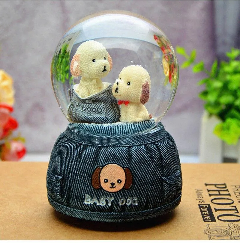 Mignon bébé chien modèle Miniature boule de cristal pour la décoration de la maison ornements Figurines en résine artisanat cadeaux d'anniversaire pour les étudiants