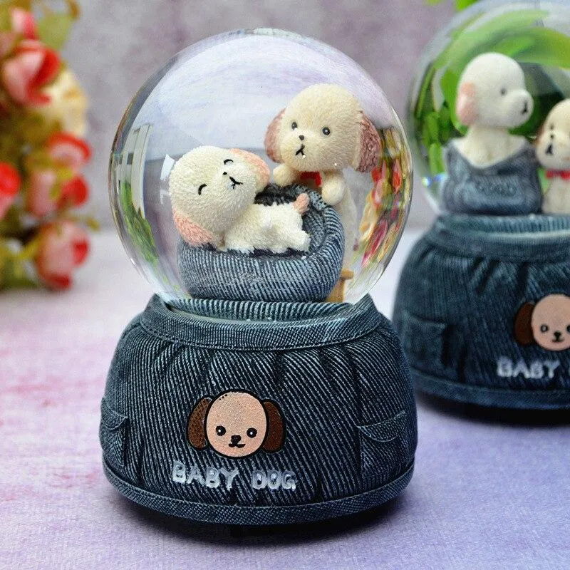 Mignon bébé chien modèle Miniature boule de cristal pour la décoration de la maison ornements Figurines en résine artisanat cadeaux d'anniversaire pour les étudiants