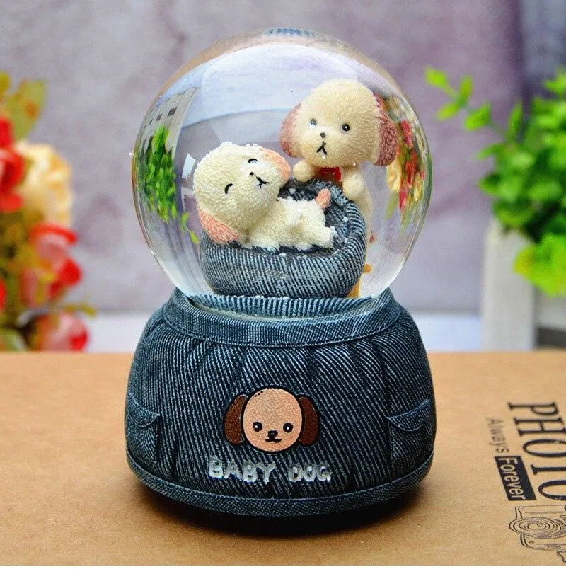 Mignon bébé chien modèle Miniature boule de cristal pour la décoration de la maison ornements Figurines en résine artisanat cadeaux d'anniversaire pour les étudiants