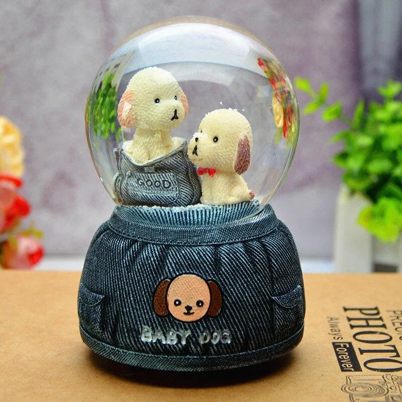 Mignon bébé chien modèle Miniature boule de cristal pour la décoration de la maison ornements Figurines en résine artisanat cadeaux d'anniversaire pour les étudiants