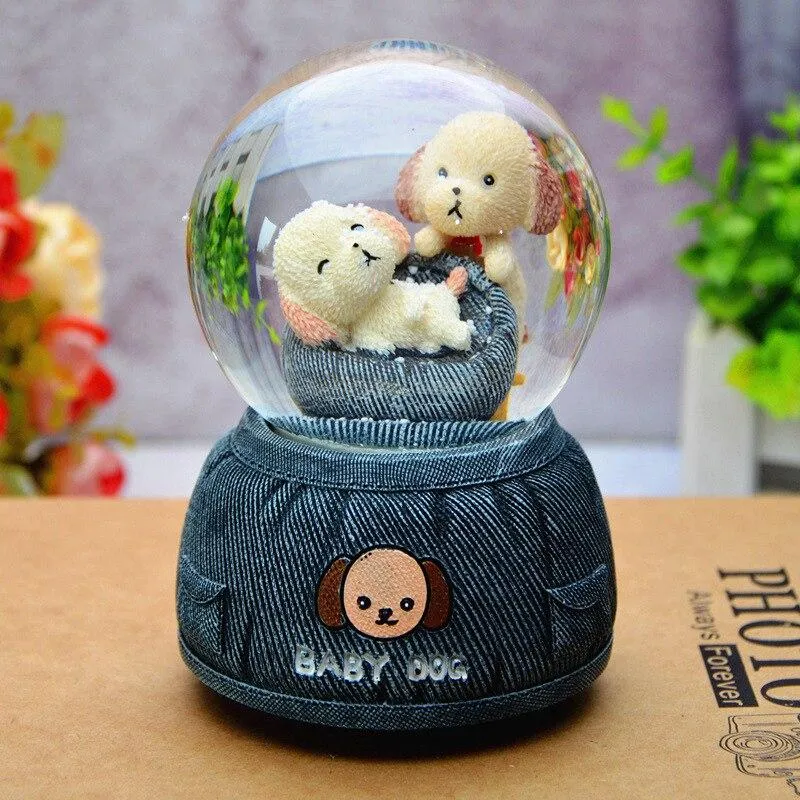 Mignon bébé chien modèle Miniature boule de cristal pour la décoration de la maison ornements Figurines en résine artisanat cadeaux d'anniversaire pour les étudiants