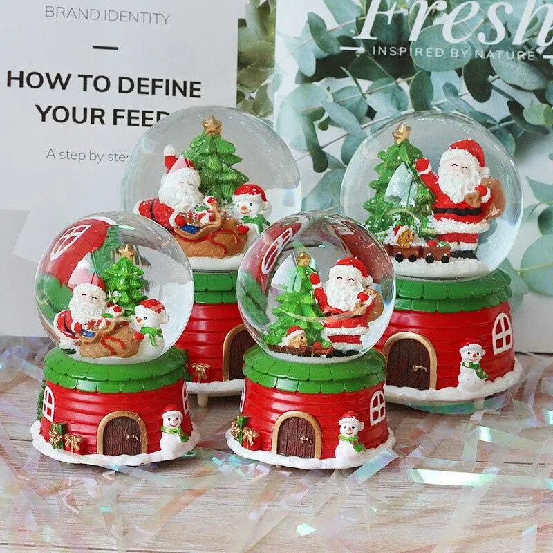 Fait à la main Miniature Paysage Boule De Cristal Modèle Boîte À Musique De Noël Sweet Home Base Figurine Résine Boule De Cristal Modèle Artisanat Pour Enfants