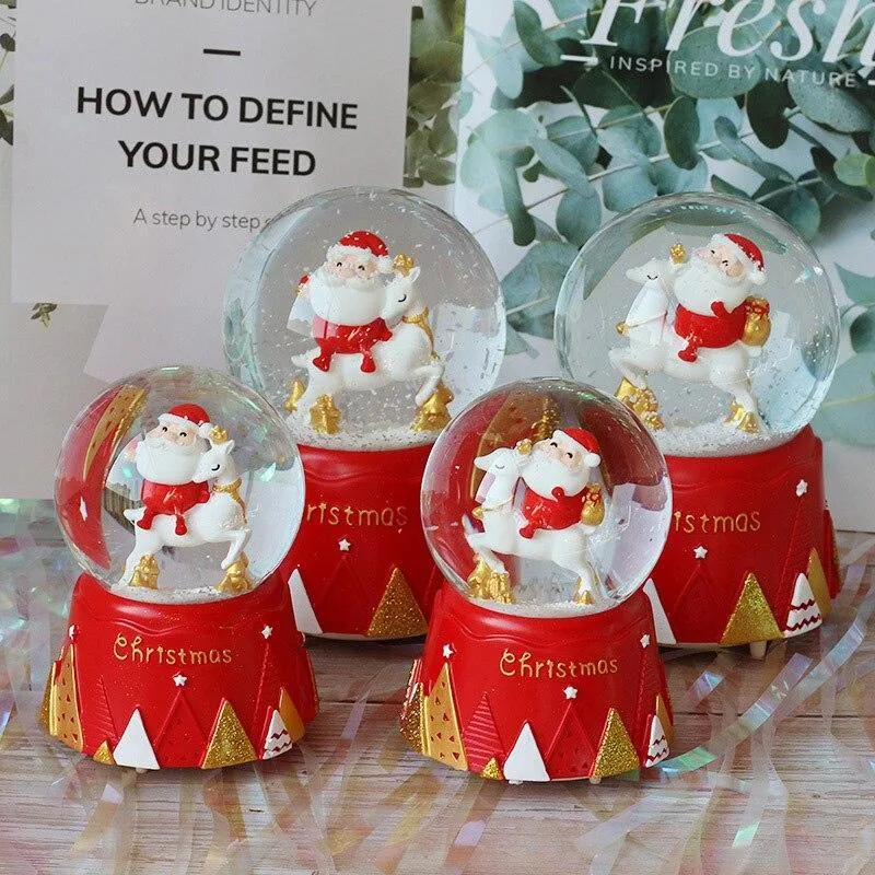 Fait à la main père noël boule de cristal décoration de la maison année cadeaux noël Figurine boîte à musique chevet décor ornement lumière décoration