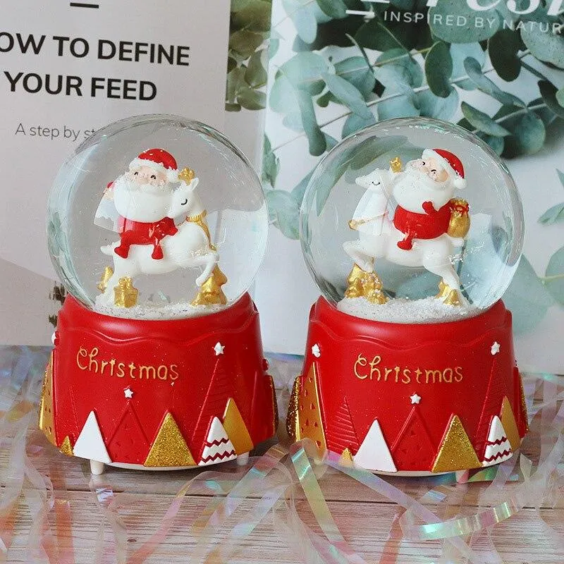Fait à la main père noël boule de cristal décoration de la maison année cadeaux noël Figurine boîte à musique chevet décor ornement lumière décoration