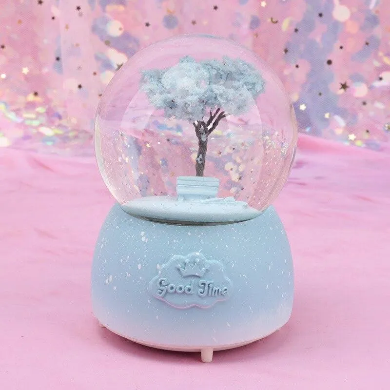 4 saisons fait à la main Art arbre Figurines décoration de la maison ornements boule de cristal boîte à musique résine bureau décor accessoires cadeaux d'anniversaire