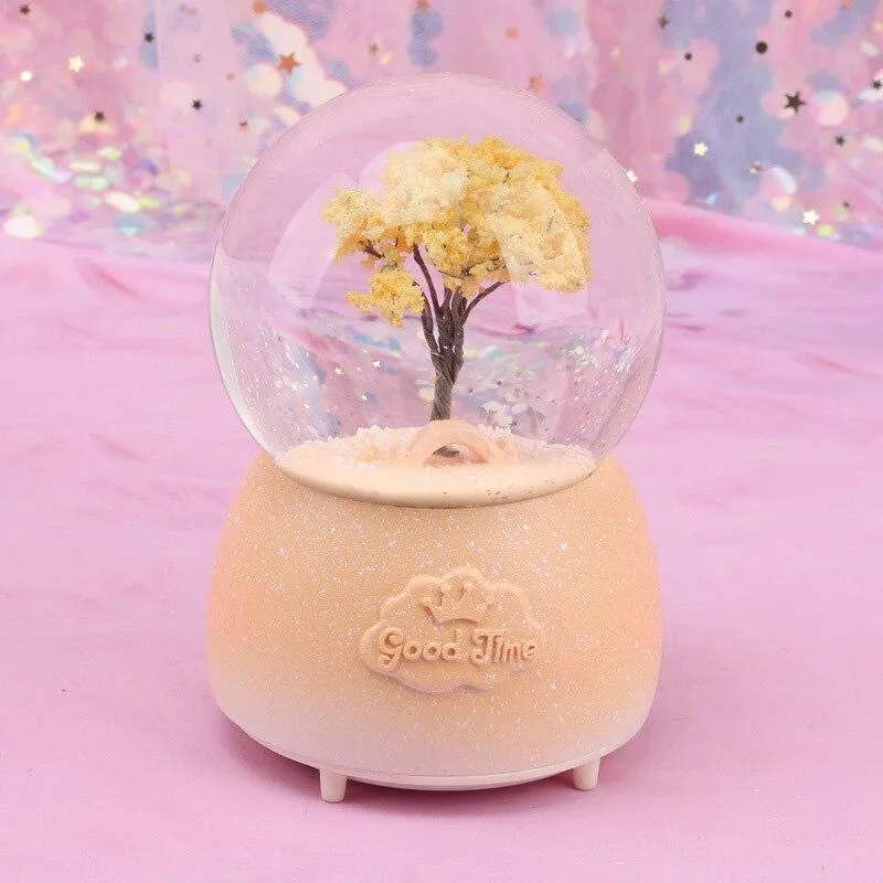 4 saisons fait à la main Art arbre Figurines décoration de la maison ornements boule de cristal boîte à musique résine bureau décor accessoires cadeaux d'anniversaire