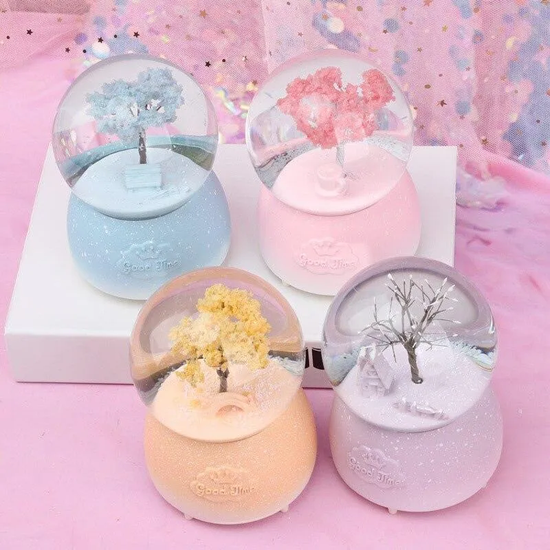 4 saisons fait à la main Art arbre Figurines décoration de la maison ornements boule de cristal boîte à musique résine bureau décor accessoires cadeaux d'anniversaire