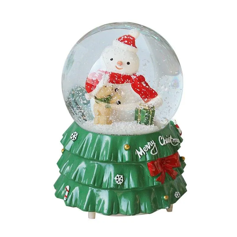 Fait à la main créatif arbre de noël Base boule de cristal Figurines résine boîte à musique artisanat décoration de la maison ornement année cadeaux décor de chevet