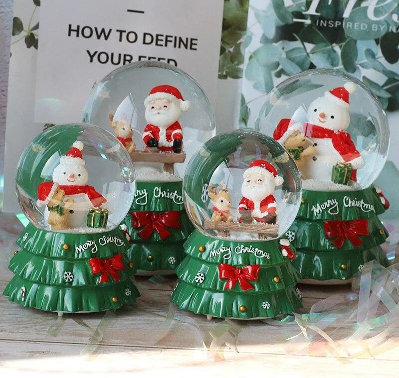 Fait à la main créatif arbre de noël Base boule de cristal Figurines résine boîte à musique artisanat décoration de la maison ornement année cadeaux décor de chevet