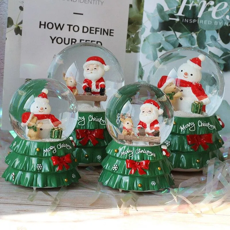 Fait à la main créatif arbre de noël Base boule de cristal Figurines résine boîte à musique artisanat décoration de la maison ornement année cadeaux décor de chevet