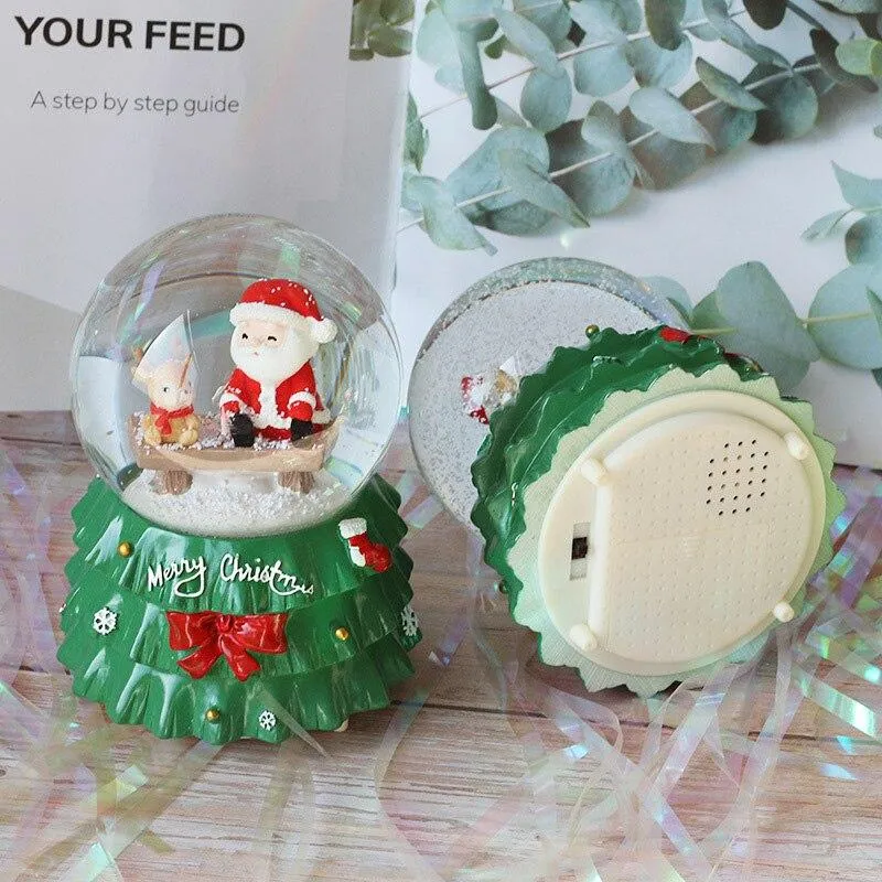 Fait à la main créatif arbre de noël Base boule de cristal Figurines résine boîte à musique artisanat décoration de la maison ornement année cadeaux décor de chevet