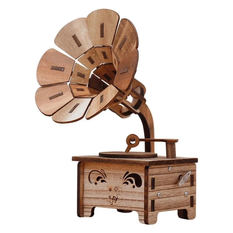 Vintage en bois rétro tourne-disque boîte à musique artisanat gramophone trompette modèle boîte à musique ornements maison Bar boutique décoration cadeaux