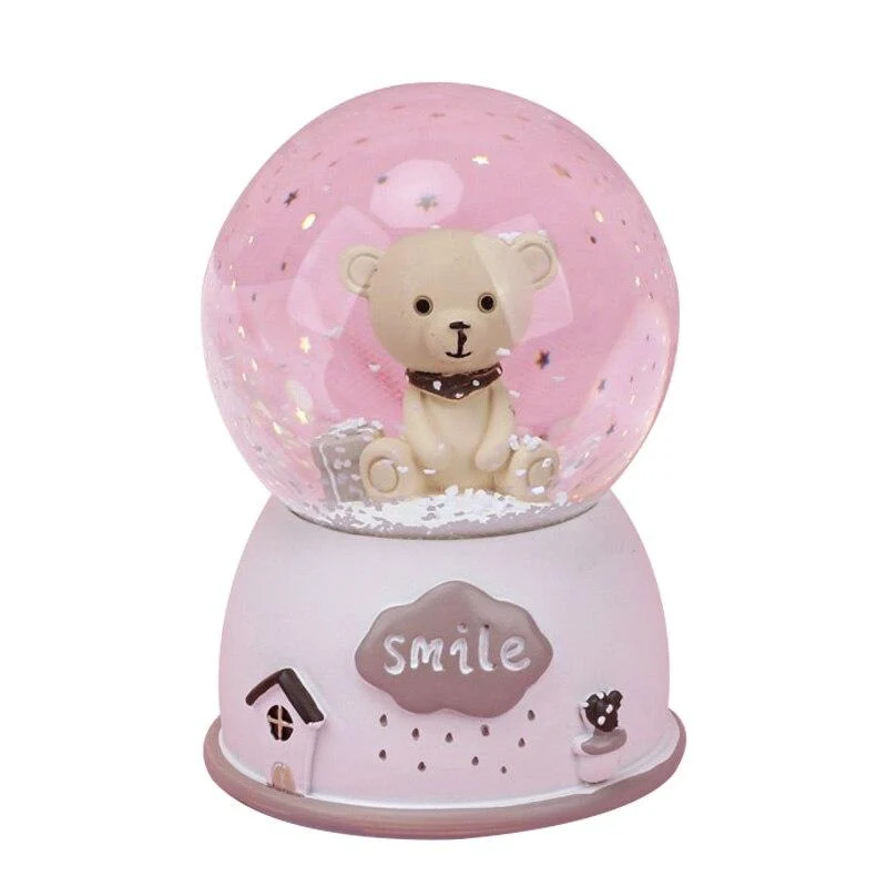 Boule de cristal d'ours mignon fait à la main pour la décoration de la maison Figurines boîte à musique en résine modèle Miniature cadeaux d'anniversaire accessoires de vitrine de marché