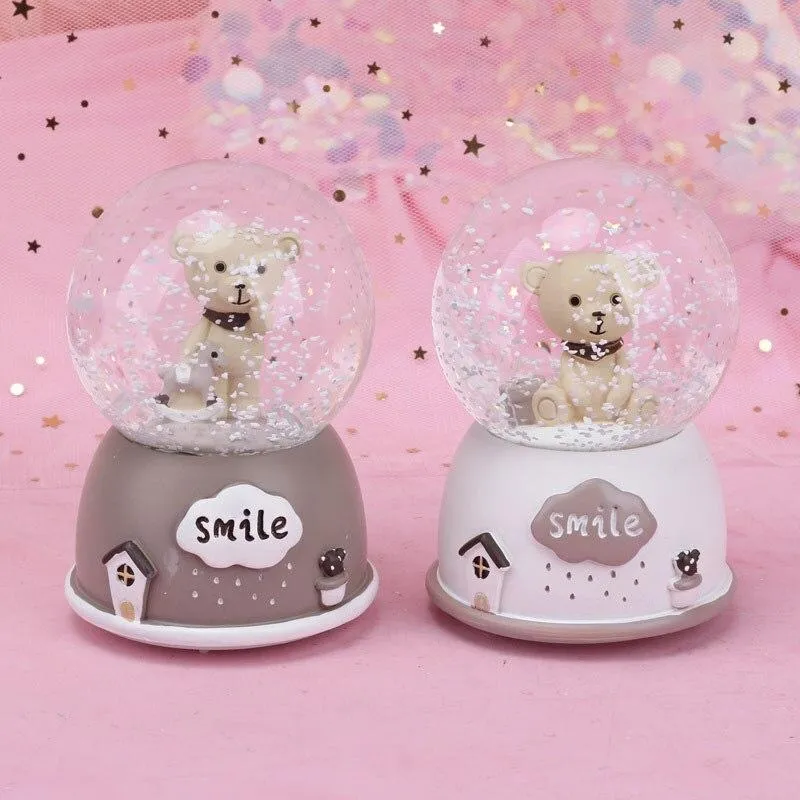 Boule de cristal d'ours mignon fait à la main pour la décoration de la maison Figurines boîte à musique en résine modèle Miniature cadeaux d'anniversaire accessoires de vitrine de marché
