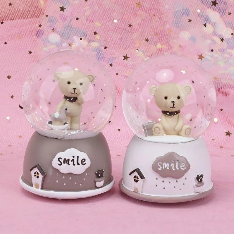 Boule de cristal d'ours mignon fait à la main pour la décoration de la maison Figurines boîte à musique en résine modèle Miniature cadeaux d'anniversaire accessoires de vitrine de marché