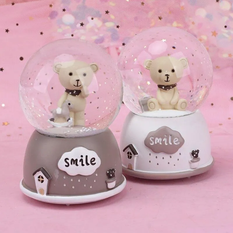 Boule de cristal d'ours mignon fait à la main pour la décoration de la maison Figurines boîte à musique en résine modèle Miniature cadeaux d'anniversaire accessoires de vitrine de marché