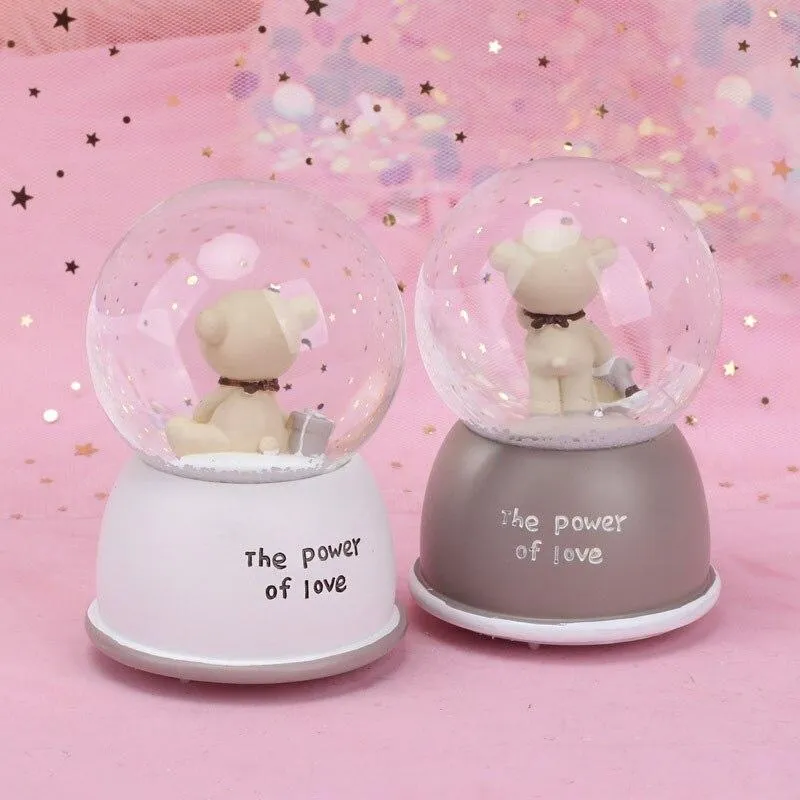 Boule de cristal d'ours mignon fait à la main pour la décoration de la maison Figurines boîte à musique en résine modèle Miniature cadeaux d'anniversaire accessoires de vitrine de marché