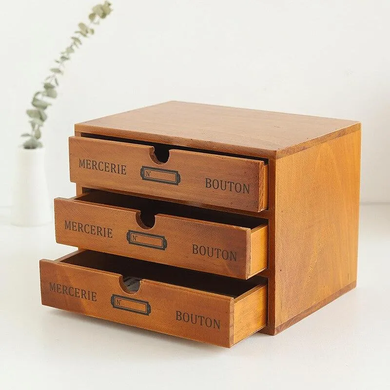 Boîte de rangement en bois rétro bureau à domicile bureau à 4 couches ornements de tiroir multi-fonctions armoire de rangement décoration de la maison artisanat cadeau
