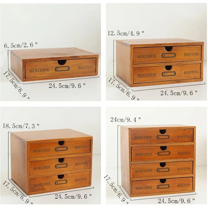 Boîte de rangement en bois rétro bureau à domicile bureau à 4 couches ornements de tiroir multi-fonctions armoire de rangement décoration de la maison artisanat cadeau