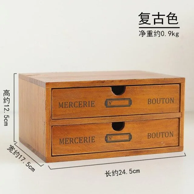 Boîte de rangement en bois rétro bureau à domicile bureau à 4 couches ornements de tiroir multi-fonctions armoire de rangement décoration de la maison artisanat cadeau