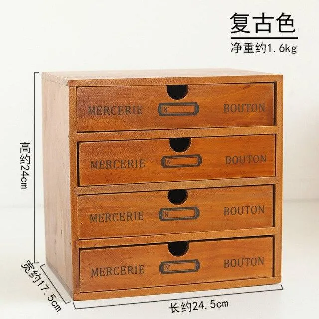 Boîte de rangement en bois rétro bureau à domicile bureau à 4 couches ornements de tiroir multi-fonctions armoire de rangement décoration de la maison artisanat cadeau