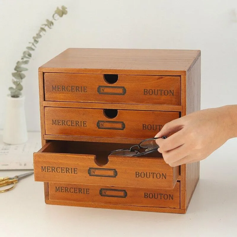 Boîte de rangement en bois rétro bureau à domicile bureau à 4 couches ornements de tiroir multi-fonctions armoire de rangement décoration de la maison artisanat cadeau
