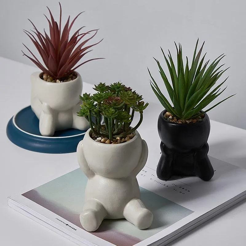 Décoration de bureau Pots succulents Pots de fleurs Modèle Miniature Décoration de la maison Ornements Affichage de bureau Décoration Figurines