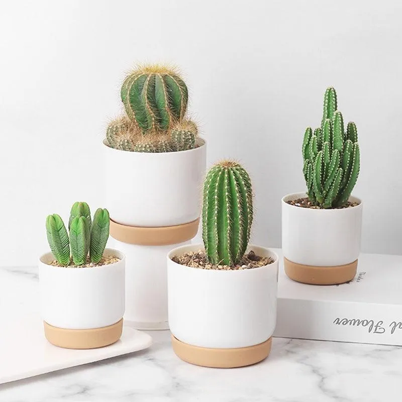 Maison Jardin Décoration Flowet Pot Creative Double couche Planteur Imitation Céramique En Plastique Planteur Absorption D'eau Automatique