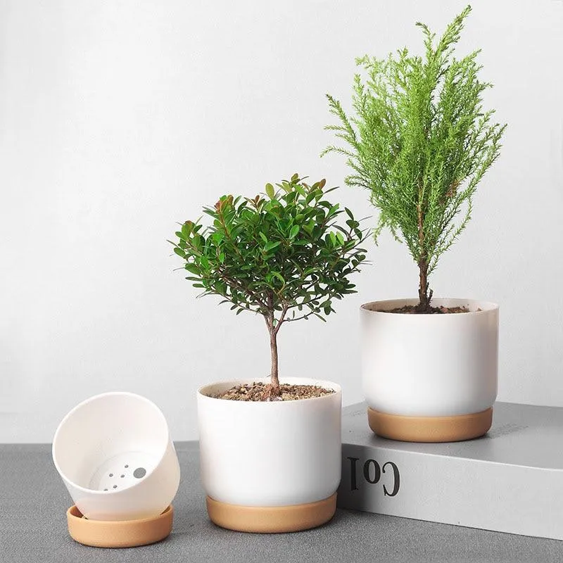 Maison Jardin Décoration Flowet Pot Creative Double couche Planteur Imitation Céramique En Plastique Planteur Absorption D'eau Automatique