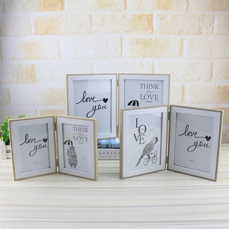 Ménage créatif en bois trois cadres photo flottants ornements cadres photo en verre artisanat de bureau décoration de la maison cadeaux d'anniversaire