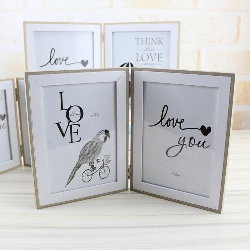 Ménage créatif en bois trois cadres photo flottants ornements cadres photo en verre artisanat de bureau décoration de la maison cadeaux d'anniversaire