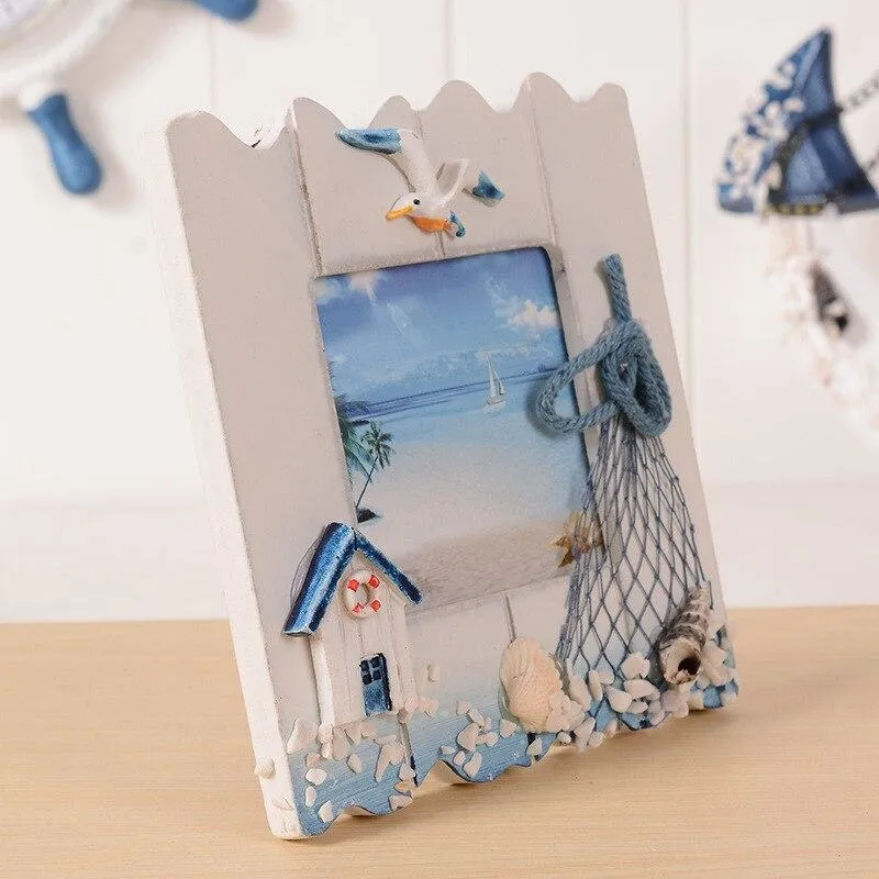 Style méditerranéen cadre photo en bois ornements tentures murales cadres décor de porte à la maison rectangle photo articles d'ameublement cadeaux